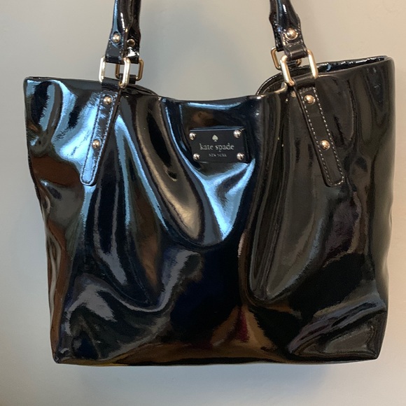 GUC - Vintage Kate Spade Sophie Flicker Black Patent Leather Tote Bag - Picture 1 of 11